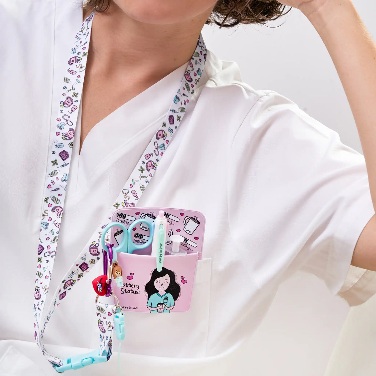 Set para Enfermera Organizador de Bolsillo - Lanyard con Tijeras Enfermeria Pico de Pato - Aqua de Nurse is Love para enfermería y sanidad