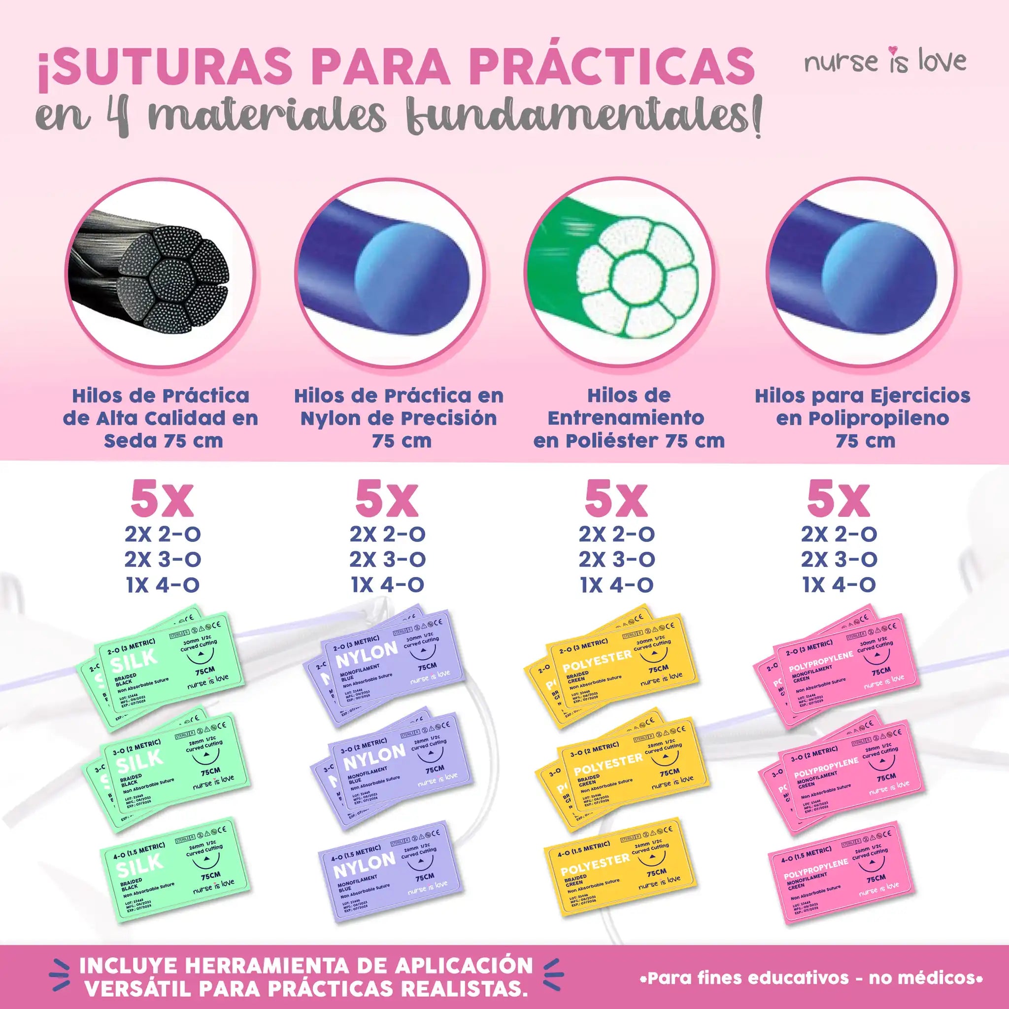 Kit de Sutura de prácticas de Nurse is Love para enfermería y sanidad