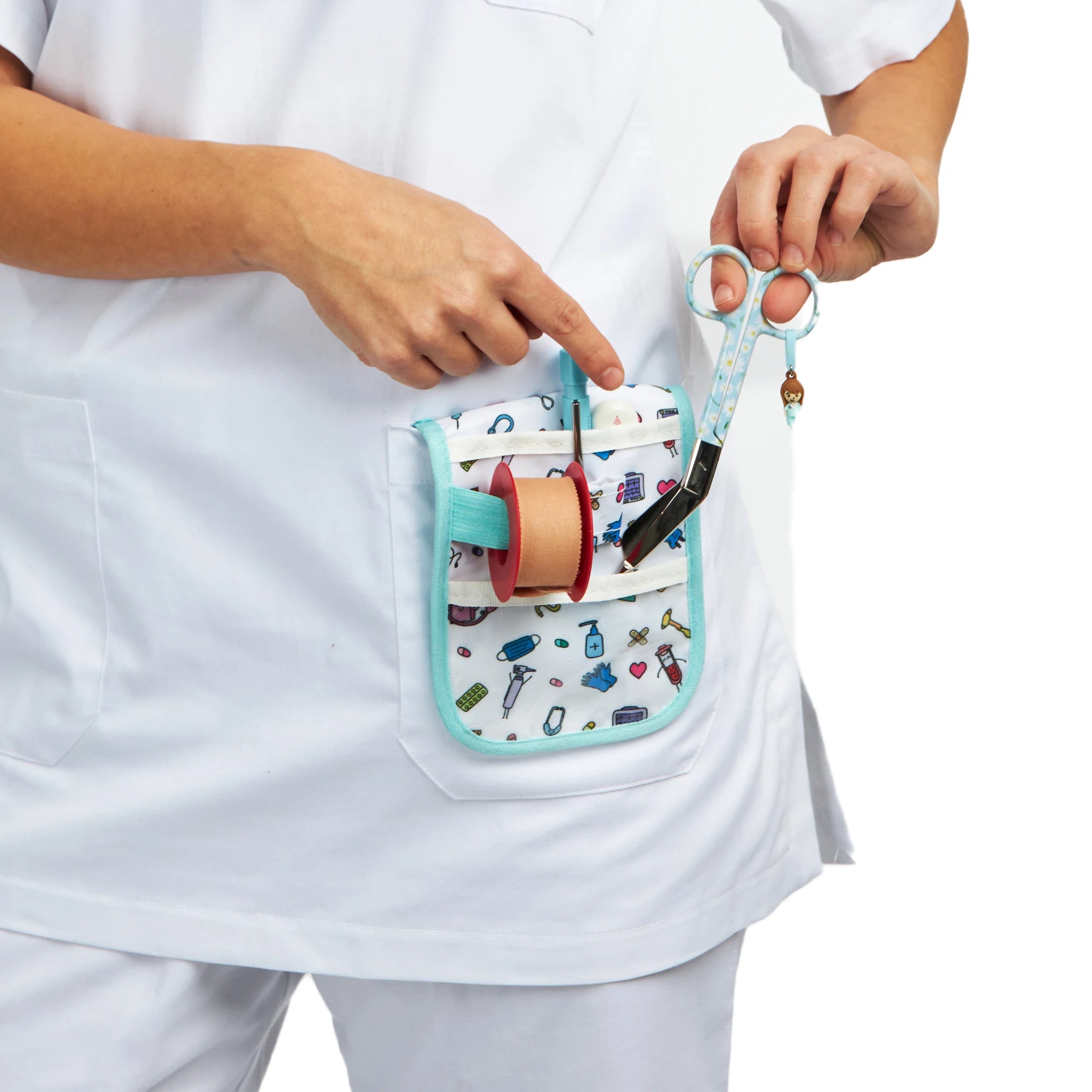 Tijeras Enfermería Pico de Pato margaritas fondo azul para Zurdos de Nurse is Love para enfermería y sanidad