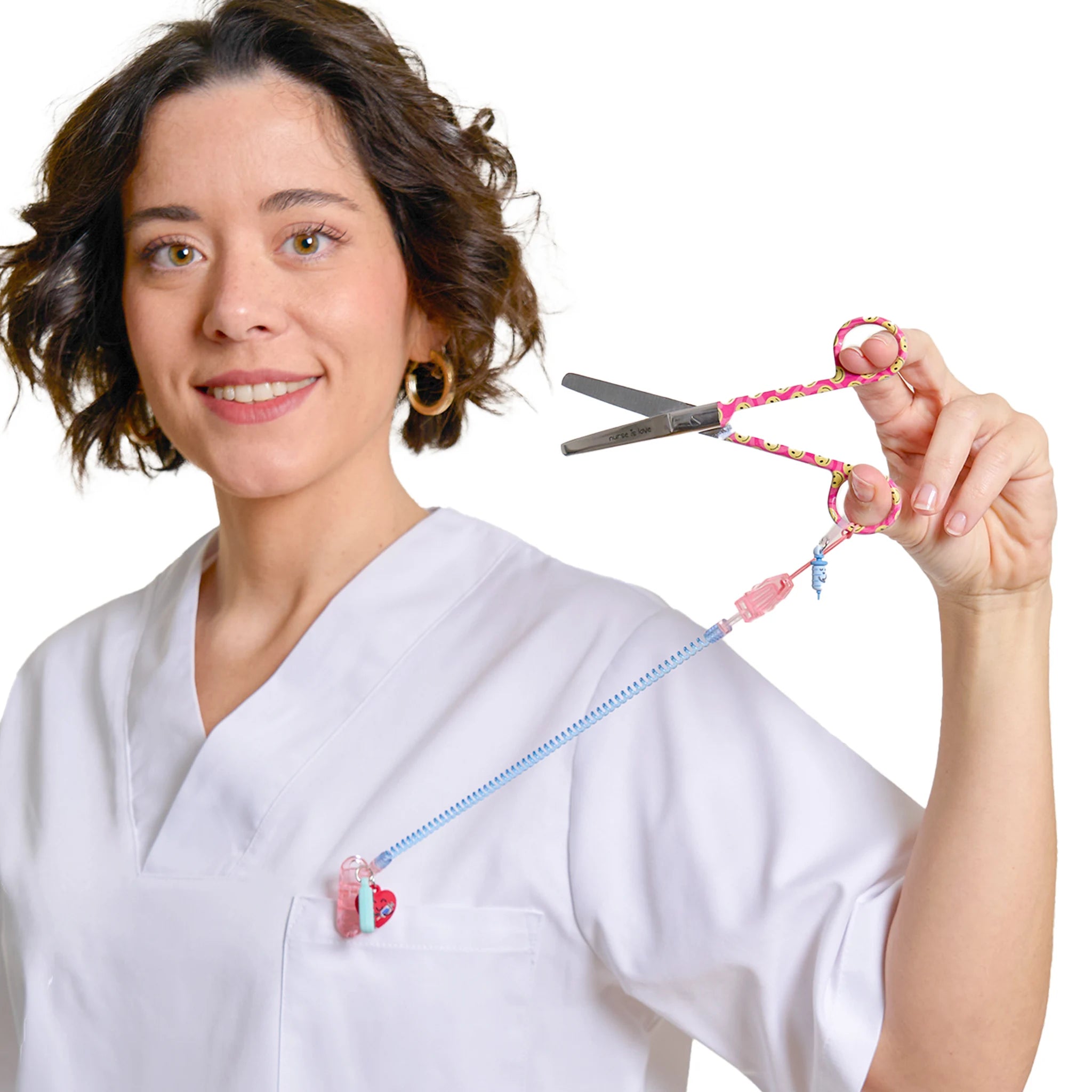 Tijeras Enfermería Mayo Cara Feliz Rosa de Nurse is Love para enfermería y sanidad