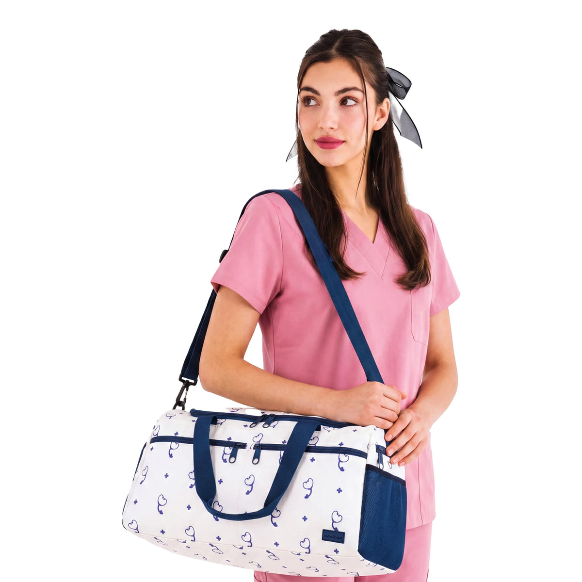 Bolso Deportivo para Enfemeras Beige Estetoscopio de Nurse is Love para enfermería y sanidad