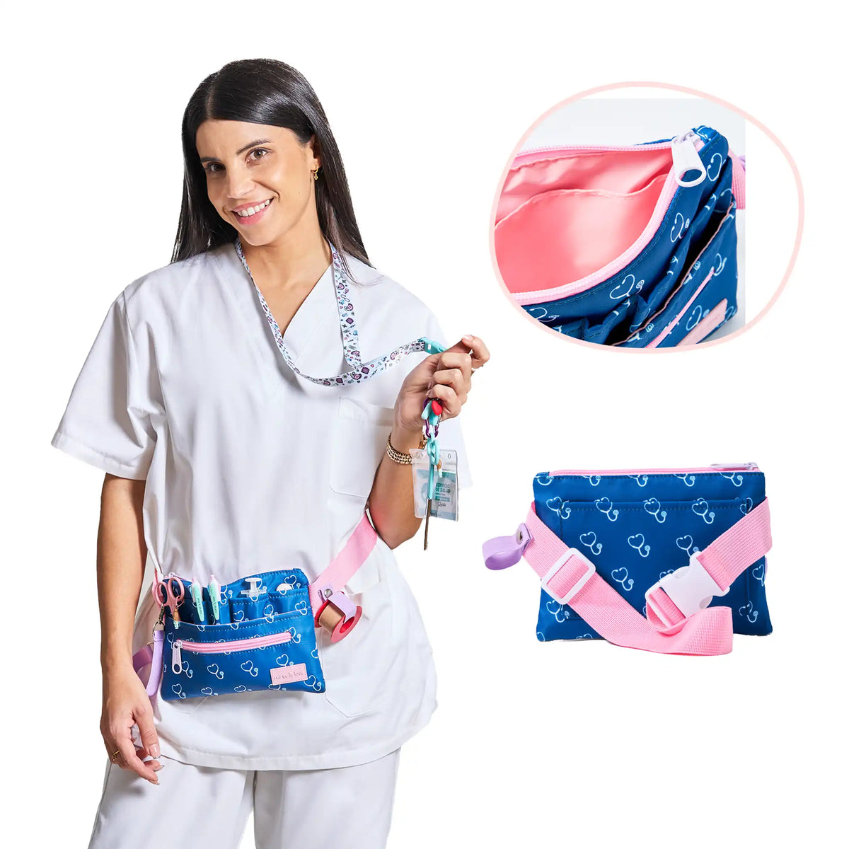 Set de Enfermera Azul con Tijera Recta - Organizador Riñonera
