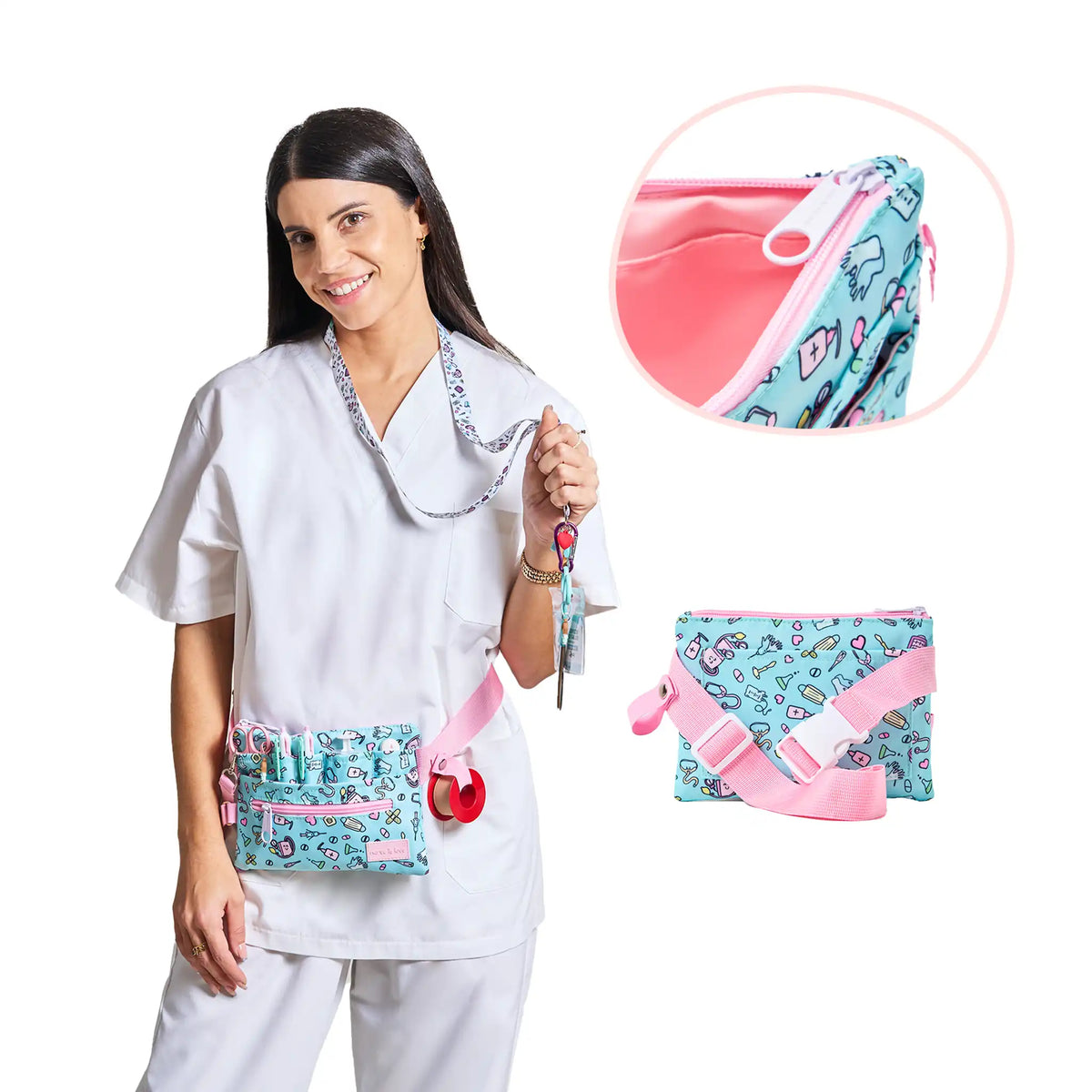 Set para Enfermera Organizador Riñonera - Lanyard - Tijeras Enfermeria Mayo - Aqua de Nurse is Love para enfermería y sanidad