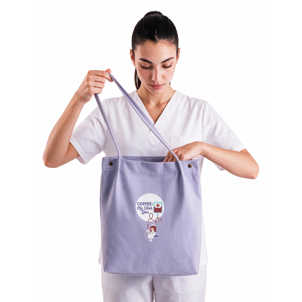 Tote Bag para Enfemeras Morada de Nurse is Love para enfermería y sanidad