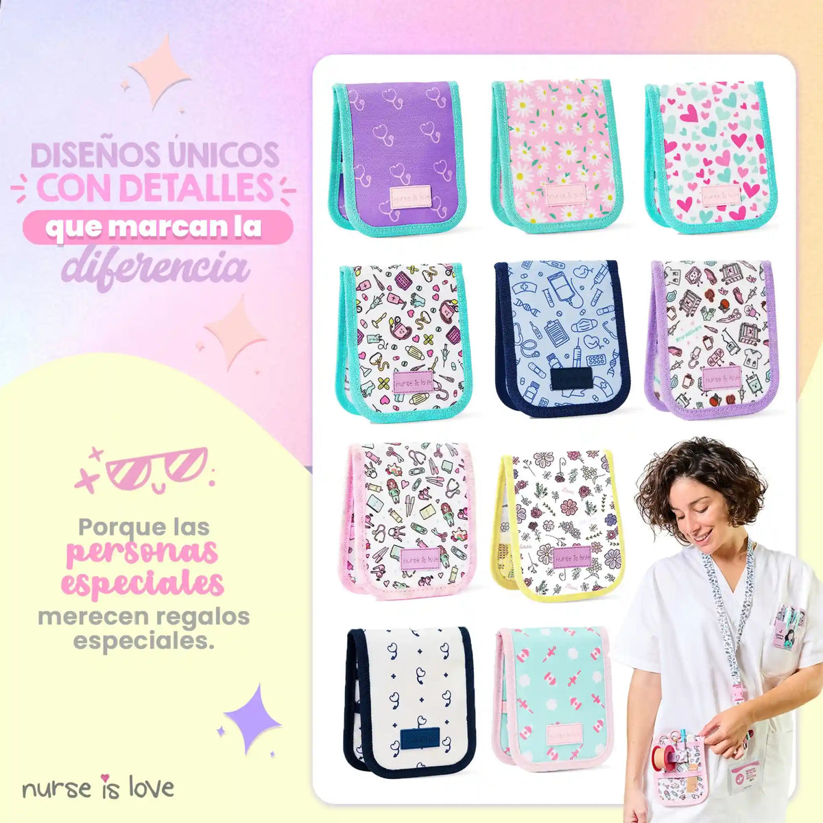 Organizador de Bolsillo Beige Estetoscopio de Nurse is Love para enfermería y sanidad