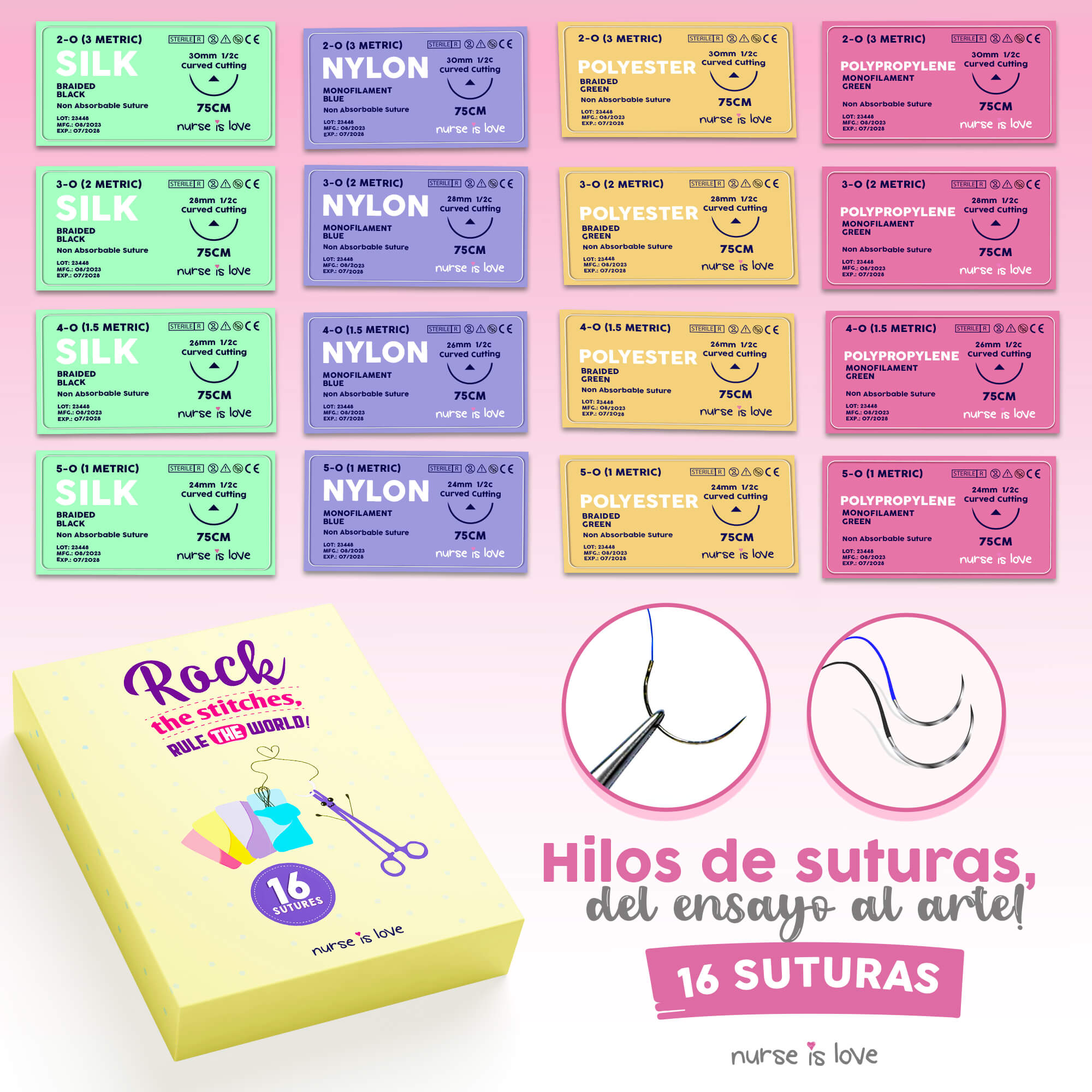 Pack de 16 Suturas de prácticas