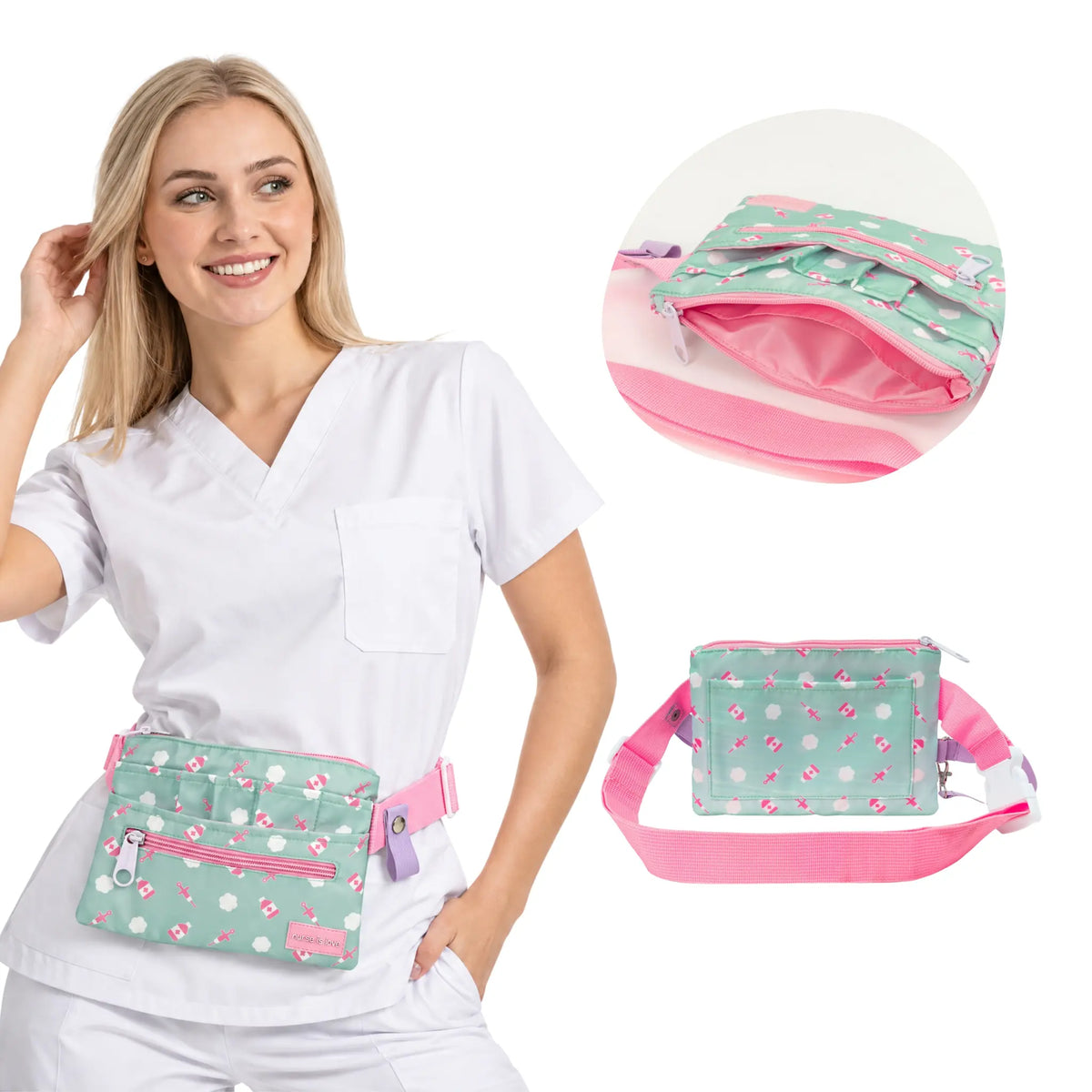 Organizador Riñonera Nubes de Nurse is Love para enfermería y sanidad