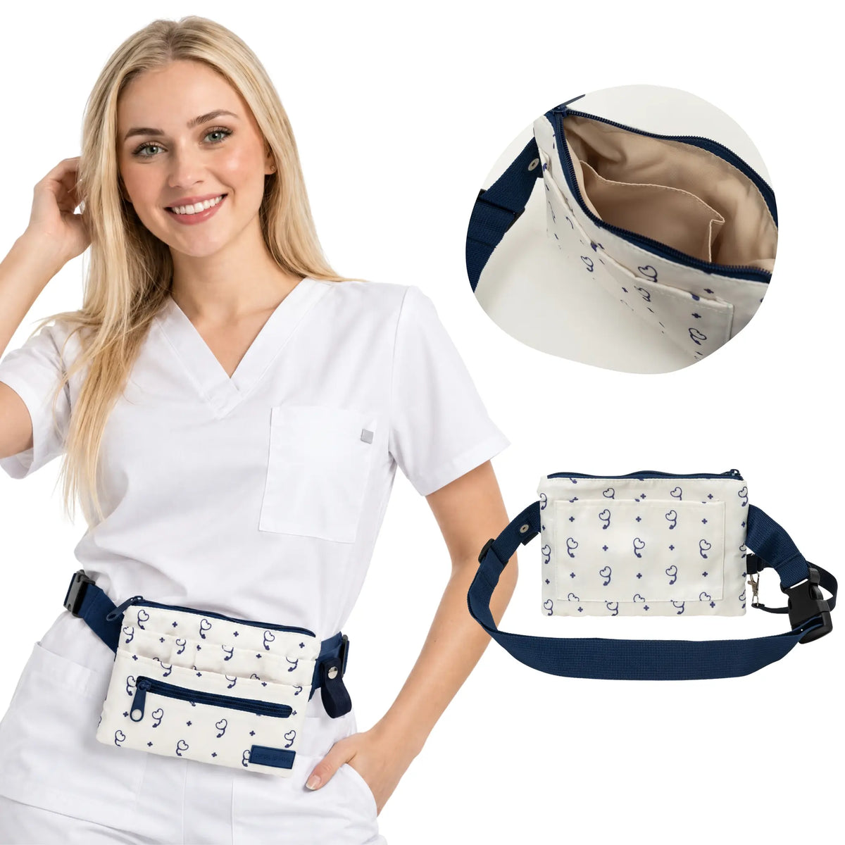 Organizador Riñonera Beige Estetoscopio de Nurse is Love para enfermería y sanidad
