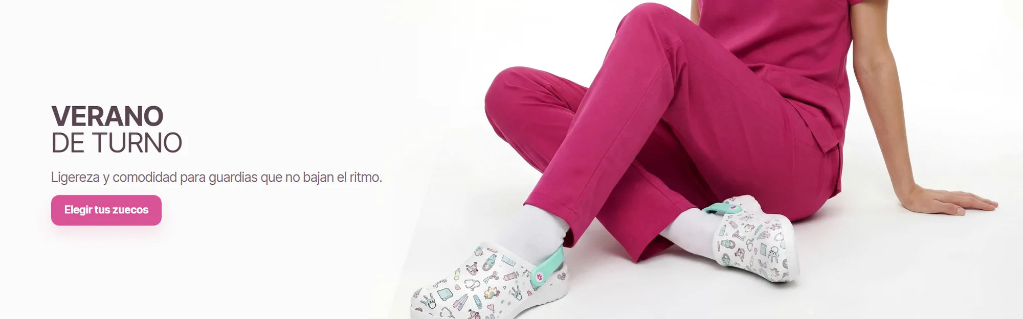 Banner verano de turno con zuecos para enfermeras